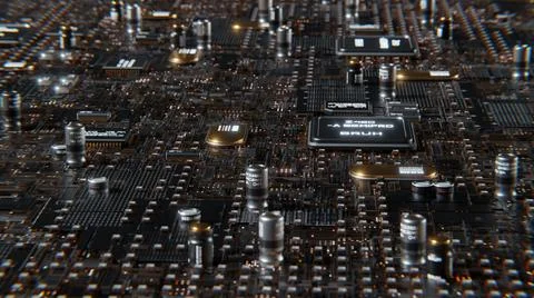 Motherboard and Integrated Processors Tech Backgrounds 3D Rendering Stockillustratie