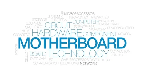 Motherboard animated word cloud, text design animation. Kinetic typography. Stock Footage 77962496