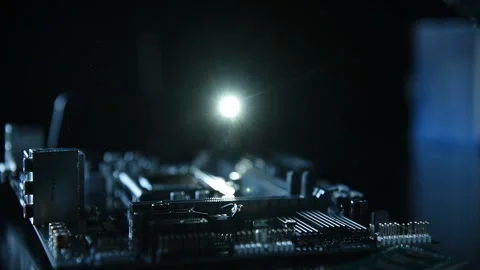 Motherboard assembly components on black background Video stock 136422451