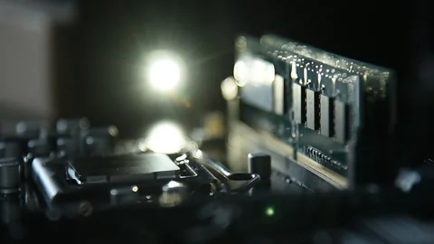 Motherboard assembly components on black background Video stock 136422537