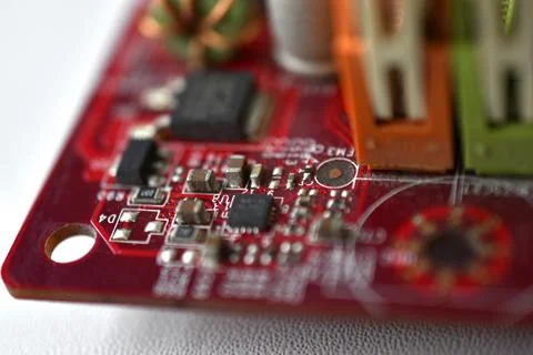 Motherboard chip with elements nodes close up Stock Photos