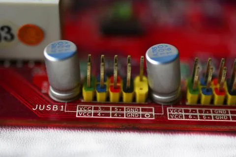 Motherboard chip with elements nodes close up Stock Photos