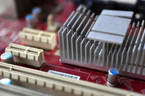 Motherboard chip with elements nodes close up Stock Photos