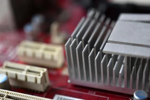 Motherboard chip with elements nodes close up Stock Photos