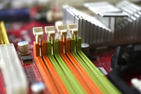 Motherboard chip with elements nodes close up 스톡 사진