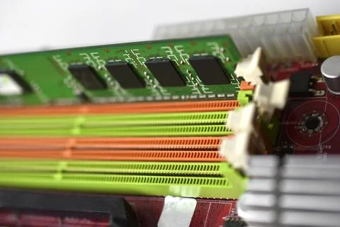 Motherboard chip with elements nodes close up 스톡 사진