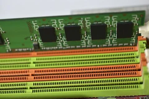 Motherboard chip with elements nodes close up Stock Photos