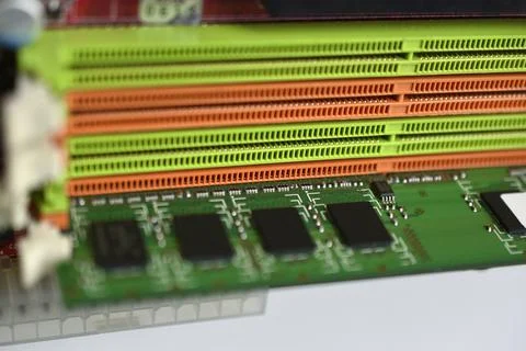 Motherboard chip with elements nodes close up Stock Photos