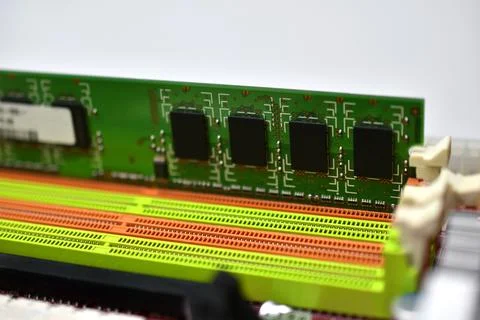 Motherboard chip with elements nodes close up Foto stock