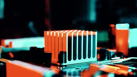 Motherboard close up, microchip dark Stock Footage 142375621