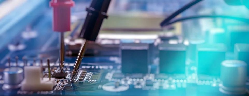 Motherboard Component Testing and Electronics Diagnostics with Measurement Pr 스톡 사진