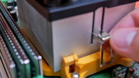 Motherboard computer circuit with CPU fan processor cooler Stock Footage 92104185