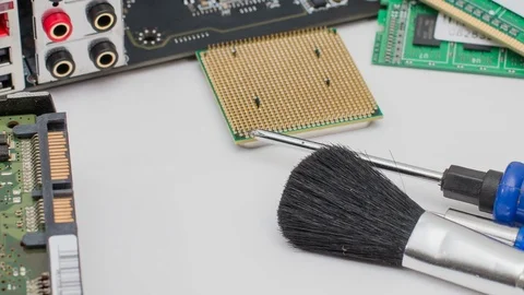 Motherboard computer with details cooling memory and processor 库存影片 74968277