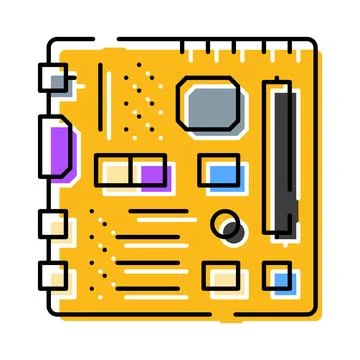 Motherboard computer hardware circuitry mainboard technology icon Stock Illustration