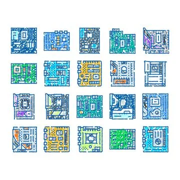 Motherboard computer hardware circuitry mainboard electronics collection Stock Illustration