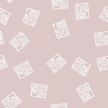 Motherboard computer line vector seamless pattern 스톡 일러스트