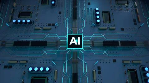 Motherboard CPU processor microchip starting Artificial Intelligence Illustrazione stock