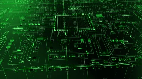Motherboard electrical circuit HUD.Infographic digital elements.2D and 3D Stock Footage 261552953