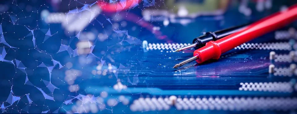 Motherboard Electronics Diagnostics with Precision Test Probes, Data Network  스톡 사진