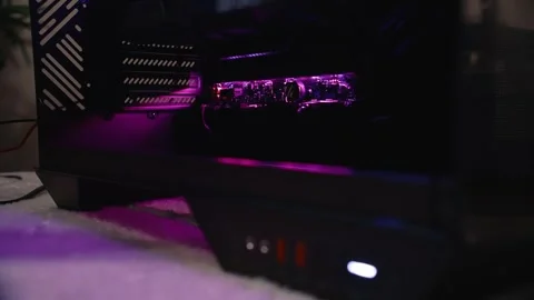 Motherboard lighting changes colors inside computer case Stock Footage 328982822