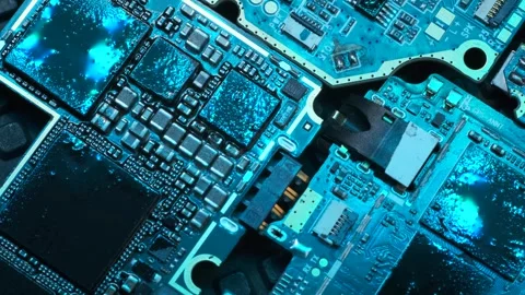 Motherboard, PC chip, cpu, circuits, computer components macro close up Stock Footage 270456301