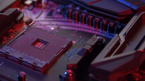 Motherboard with processor close up shot 스톡 동영상 128183191
