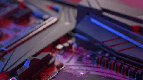 Motherboard with processor close up shot Stock Footage 130206533