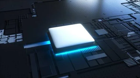 Motherboard with processor Digital circuit with 3d render boards and integ... 스톡 사진
