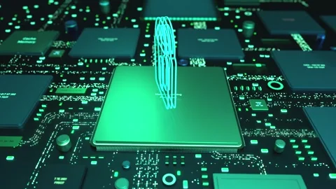 Motherboard with semiconductor, digital lock, data protection. Stock Footage 327086463