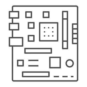 Motherboard square shape layout thin line icon, electronics concept, microchip 库存插图