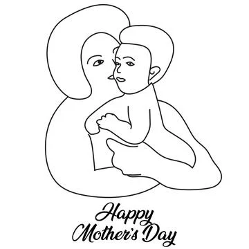 Mothers Day drawing or doodle line art cartoon illustration, sketch of moth.. Stock Illustration