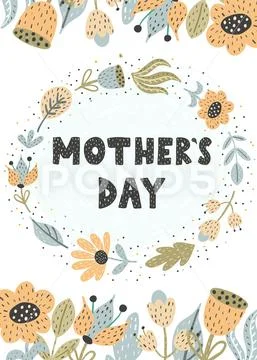 Mothers Day greeting card with trendy flowers Stock Illustration