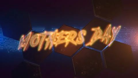 Mothers Day on hexagons pattern with cyberpunk HUD elements Stock Footage 237443260