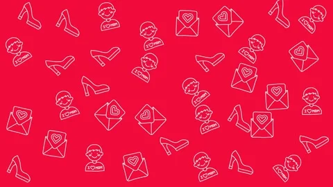 Mothers Day pattern with I Love Mom doodles and hearts on red background Stock Footage 344875449
