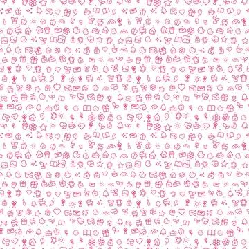 Mother's Day seamless pattern, pink line icons on white background Stockillustratie