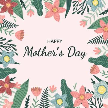 Mothers Day Set of vector posters with flowers. Drawings for a card, poster or Stock Illustration