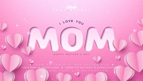 Mother's Day Text Effect Design Editable Vector Graphic Style with Pink Cut.. 스톡 일러스트