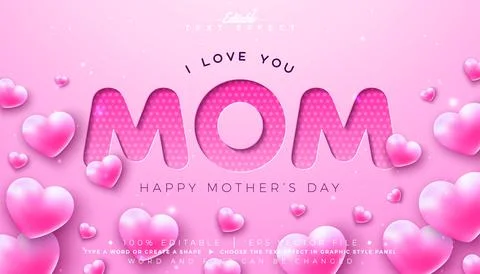 Mother's Day Text Effect Design Editable Vector Graphic Style with Pink Cut-O Illustrazione stock