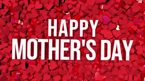 Mother's Day Text is Falling on Hearts, Red Hearts Falling 3D Rendering, Stock Footage 193525614