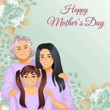 Mothers Day three generations square vector Stock Illustration