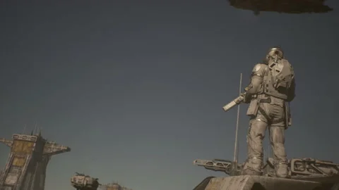 Mothership of enemies appears in the skies of a sci fi base 05 Stock Footage 179468977