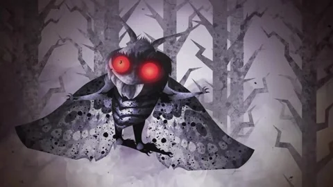 Mothman flying through a dark forest beneath the night sky 스톡 동영상 342363877