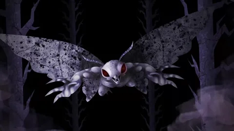 Mothman terrifying creature flying through a dark forest at night 스톡 동영상 342363858
