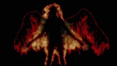 Mothman . Winged human creature spreading wings. 3d animation rendering Stock Footage 140170032