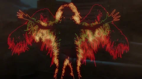 Mothman . Winged human creature spreading wings. 3d animation rendering Video stock 140170139