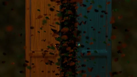 Moths fly out of the closet 3D 4k creepy animation Stock Footage 201432291