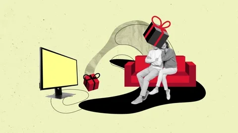 Motion 3d poster collage video of two happy old man woman receive gift sale pc Stock-Footage 305446326