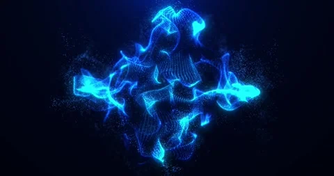 Motion of abstract digital shapes and waves, flying particles of dust Stock Footage 242150467