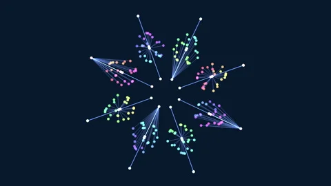 Motion abstract geometric shape with lines and dots in galaxy Video stock 195532794