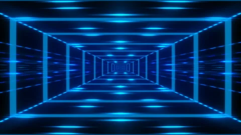 Motion abstract tunnel and flashing light on blue background, loop Stock Footage 136396853